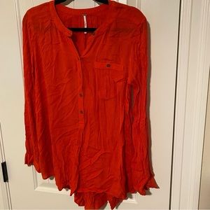 Free People XS extra small long sleeve top. Orange/red